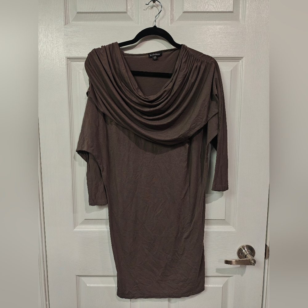 Le Chateau Brown Draped Batwing Sleeve Dress